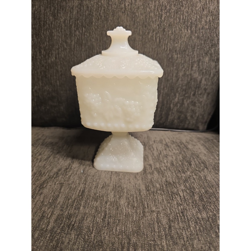 Westmoreland Paneled Grape Milk Glass Wedding Box Candy Dish With Lid